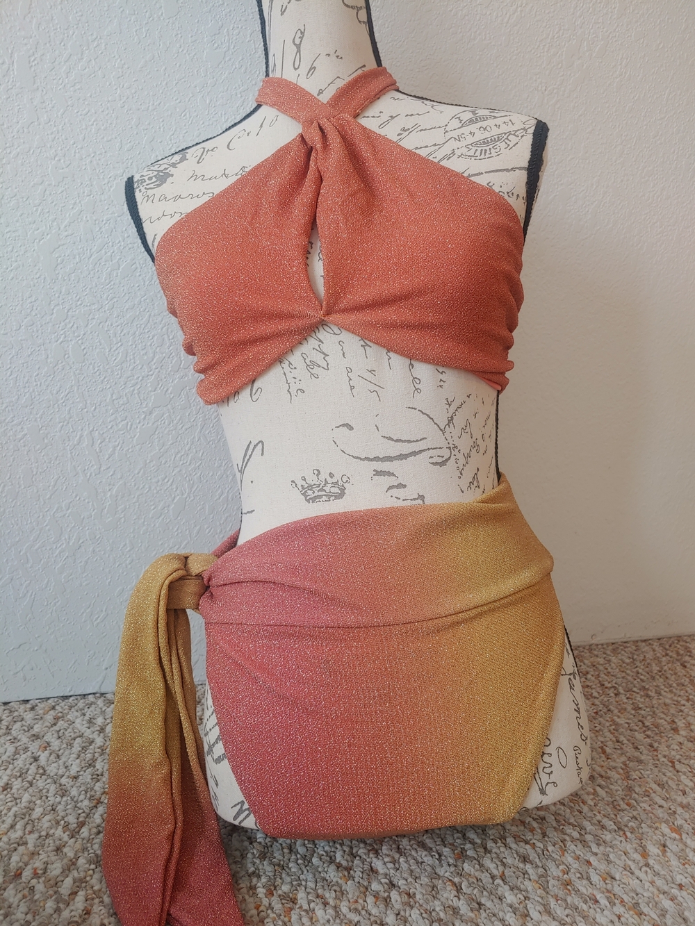 Sparkle Two-Piece Halter Bikini Set in Coral to Gold Ombre Beach Riot